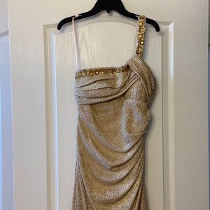 Stunning gold one shoulder Cache dress